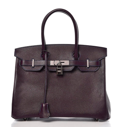 Hermes Chevre Mysore Bi-Color Horseshoe Birkin 30 Raisin Bleu Electrique 1 of 36