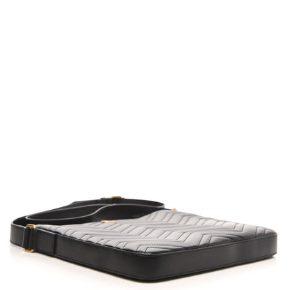 Gucci Calfskin Matelasse GG Marmont Flat Messenger Bag Black 4 of 11