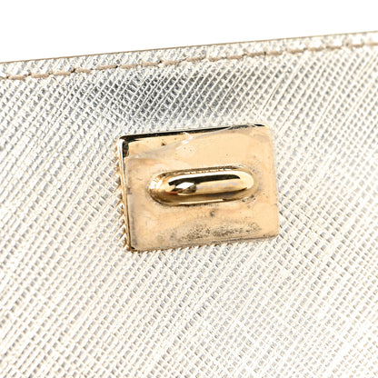 Salvatore Ferragamo Metallic Hammered Calfskin Vara Bow Chain Flap Crossbody Silver Gold 20 of 23