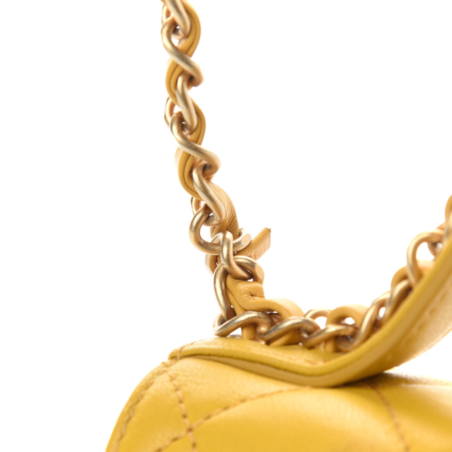 Chanel Lambskin Quilted Small Chain Infinity Top Handle Flap Yellow 12 of 15