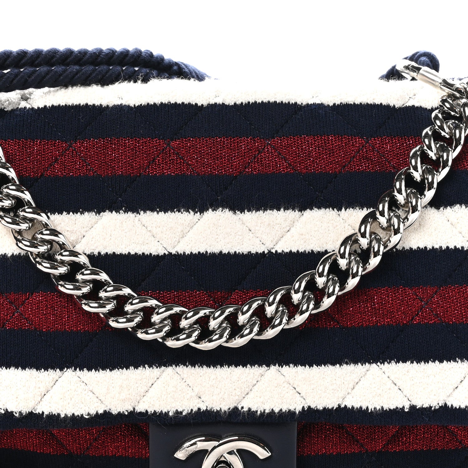 Chanel Jersey Felt Quilted Flap Burgundy White Blue 8 of 10