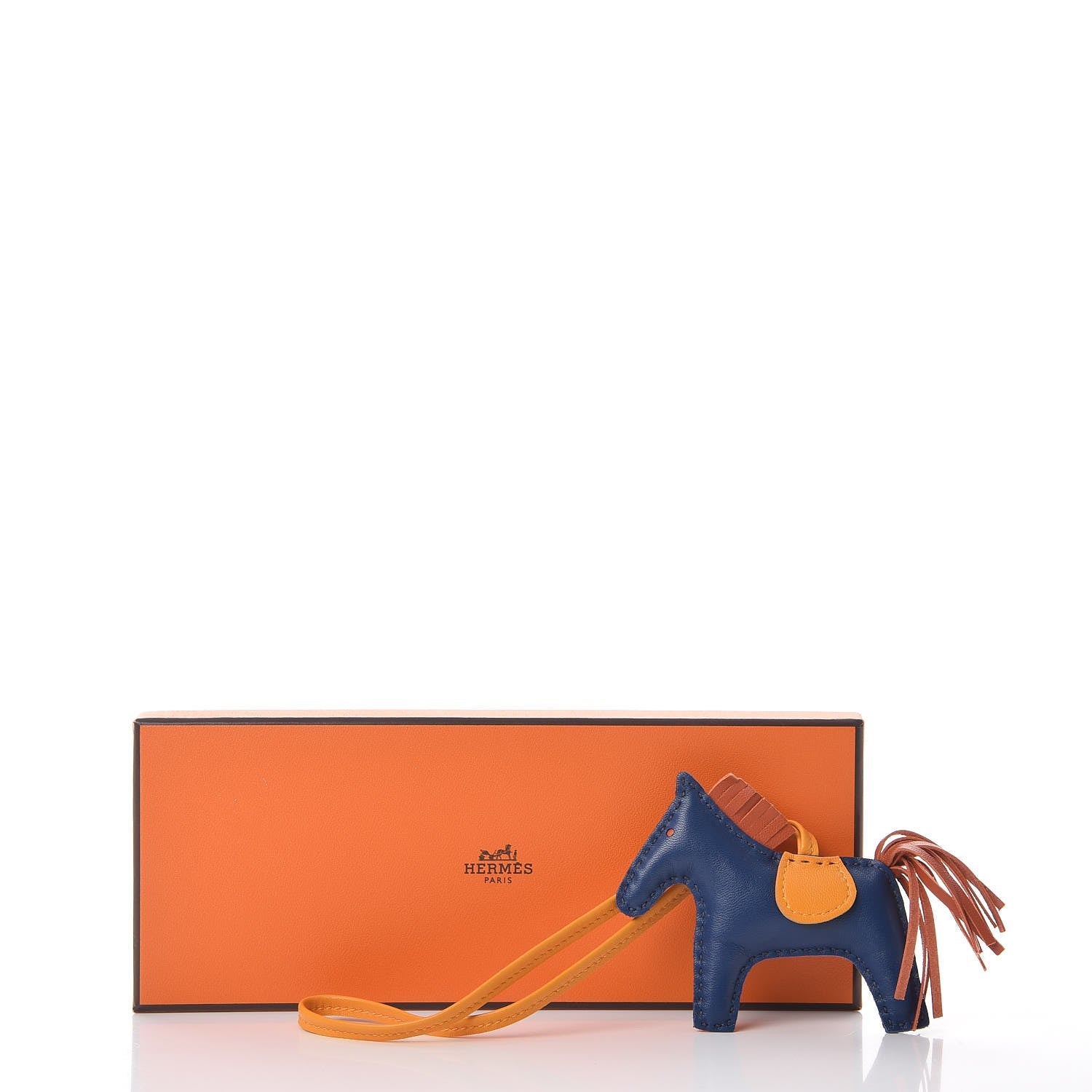 Hermes Milo Lambskin Grigri Rodeo Horse Bag Charm PM Bleu de Malte Cornaline Jaune D'Or 4 of 4