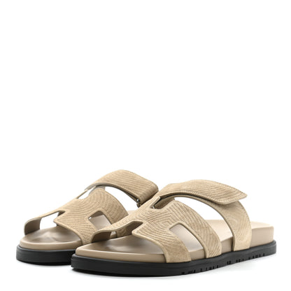 Hermes Suede Goatskin Chaine d'Ancre Womens Chypre Sandals 39 Beige Sable 2 of 9