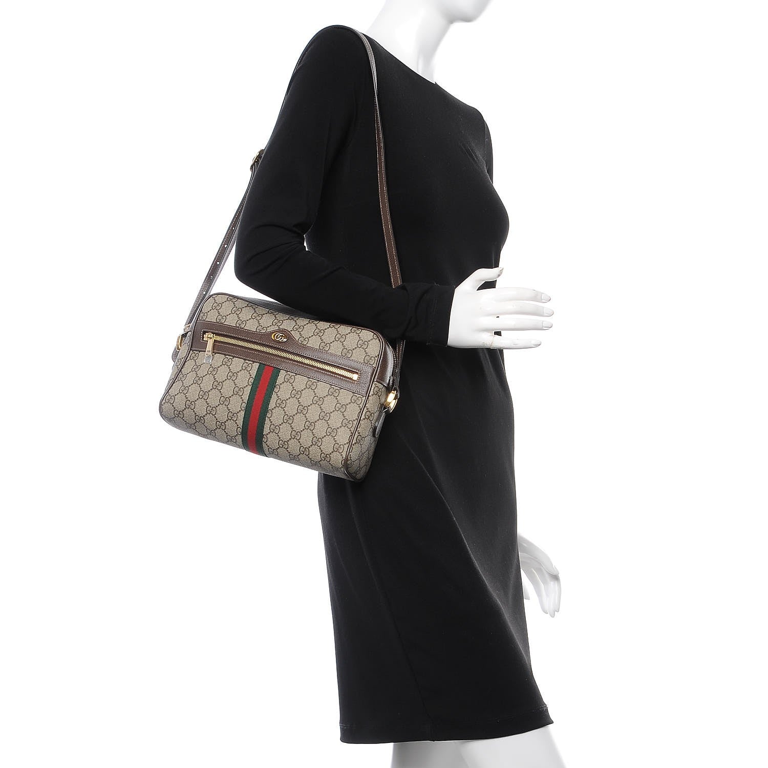 Gucci GG Supreme Monogram Web Small Ophidia Shoulder Bag Brown 2 of 9