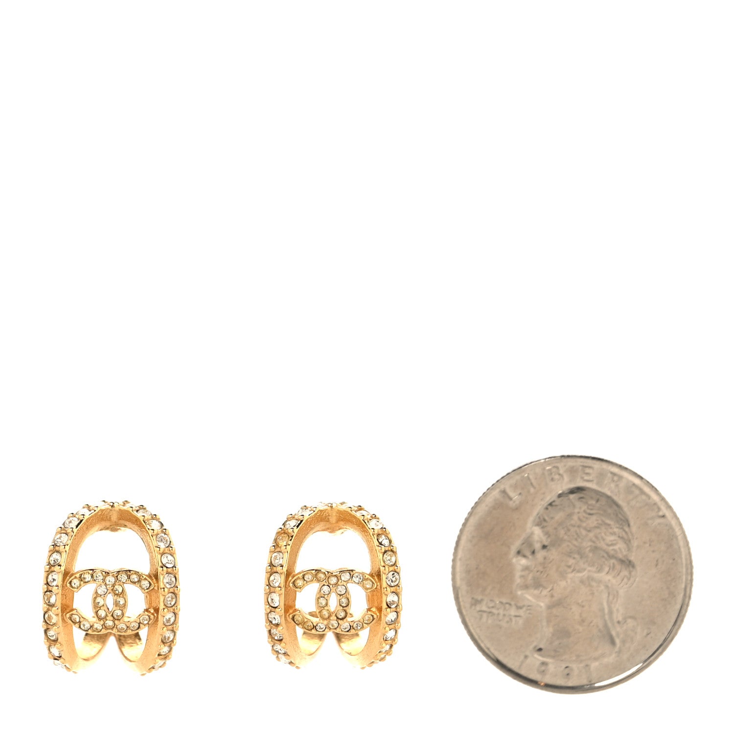 Chanel Crystal Strass CC Double Hoop Earrings Gold 2 of 6