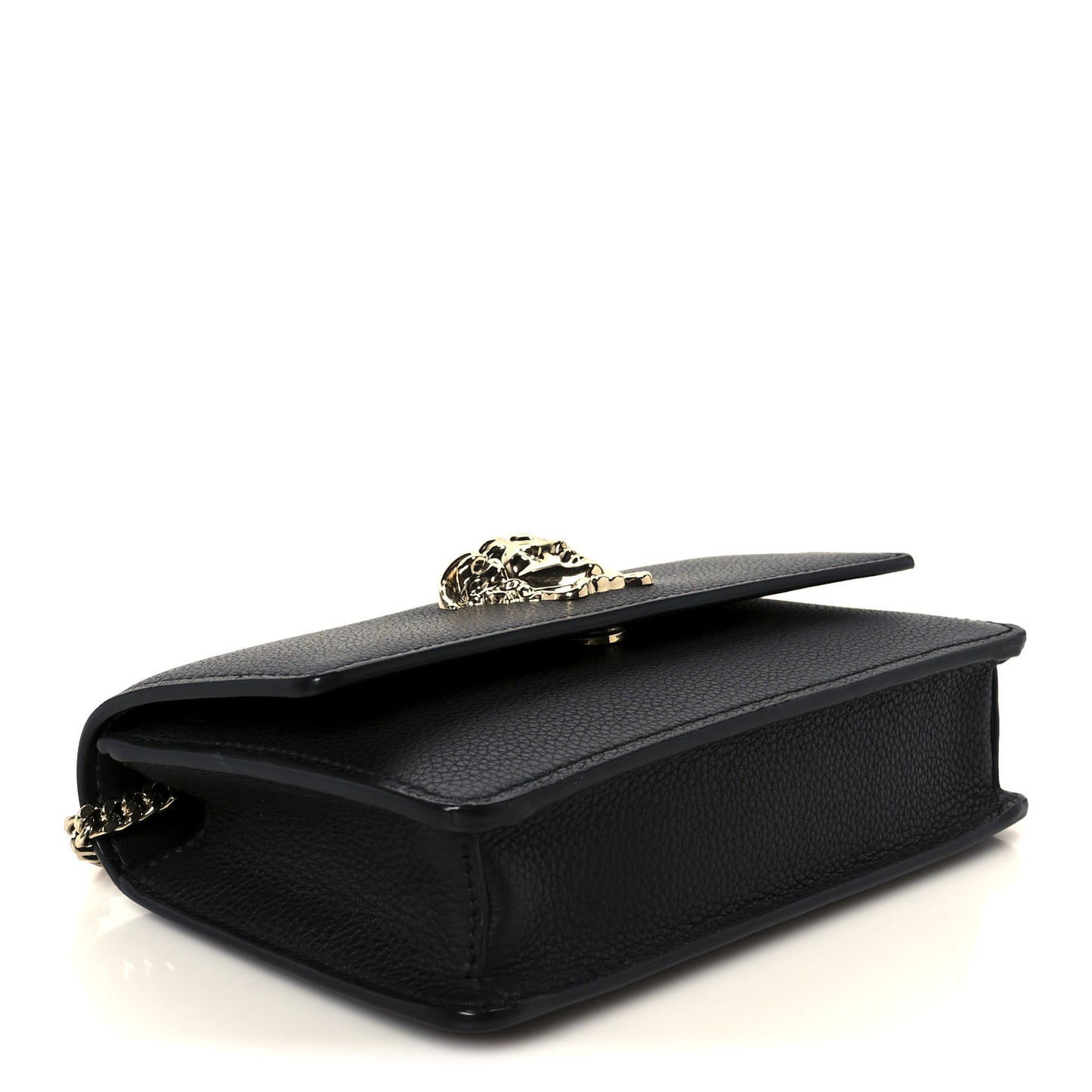 Grained Calfskin Medusa Evening Clutch Bag Black