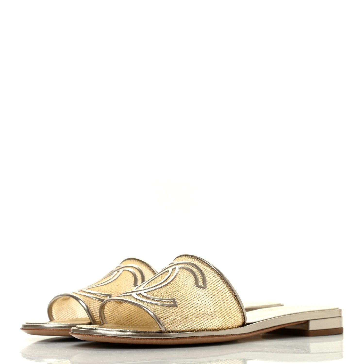 Chanel Glitter Mesh Patent Calfskin CC Sandal Mule 38.5 Gold 3 of 7