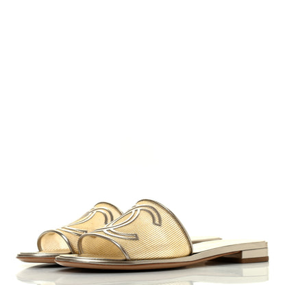 Chanel Glitter Mesh Patent Calfskin CC Sandal Mule 38.5 Gold 3 of 7