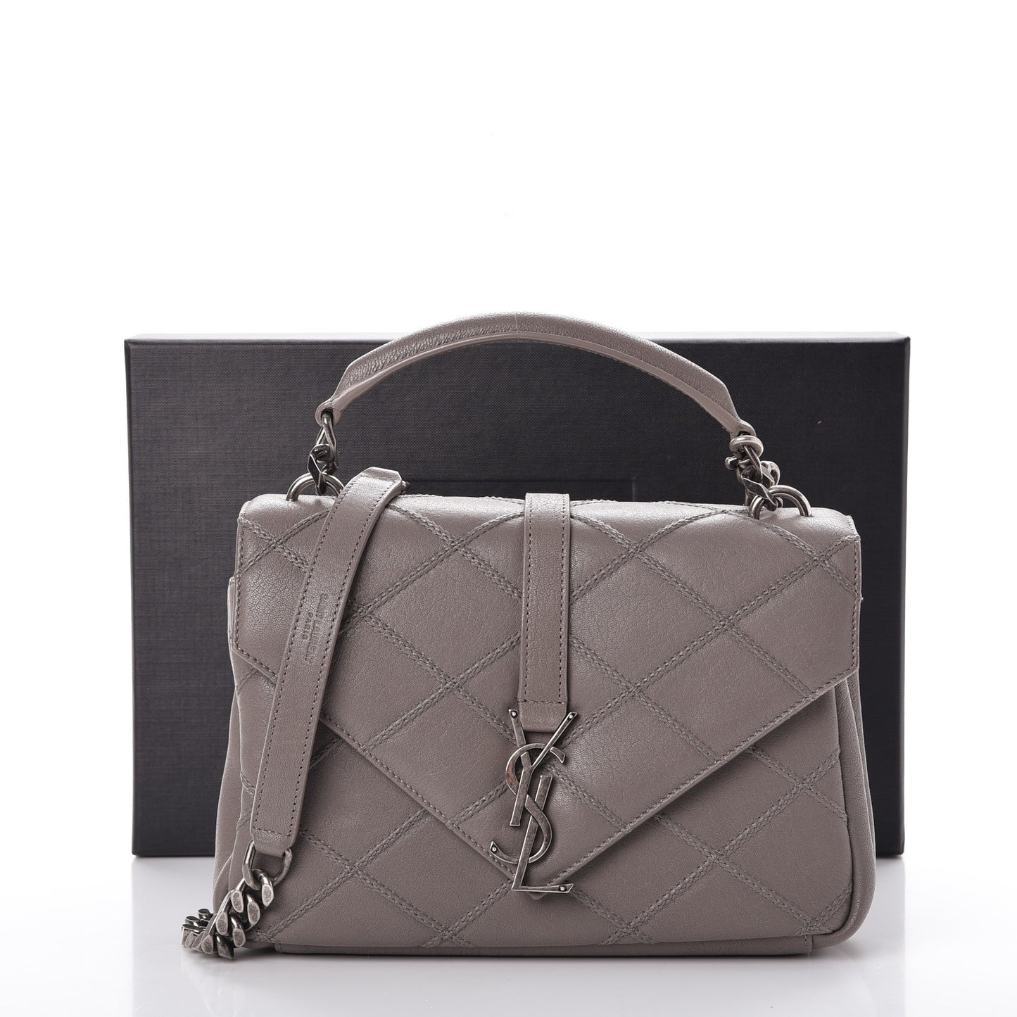 Calfskin Matelasse Diamond Quilted Monogram Medium College Bag Fog