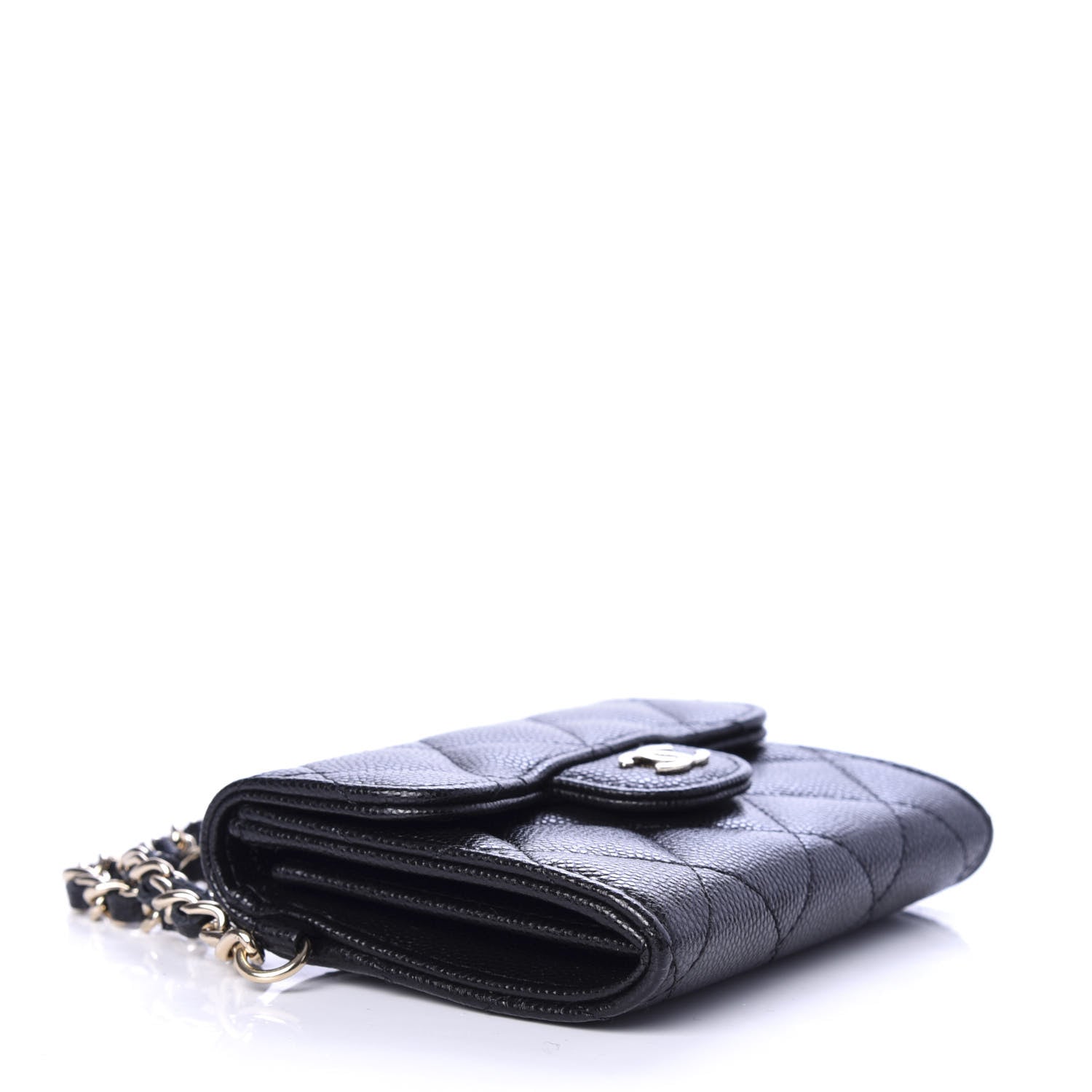 Chanel Caviar Quilted Flap Card Holder Chain Wristlet Black 4 of 9