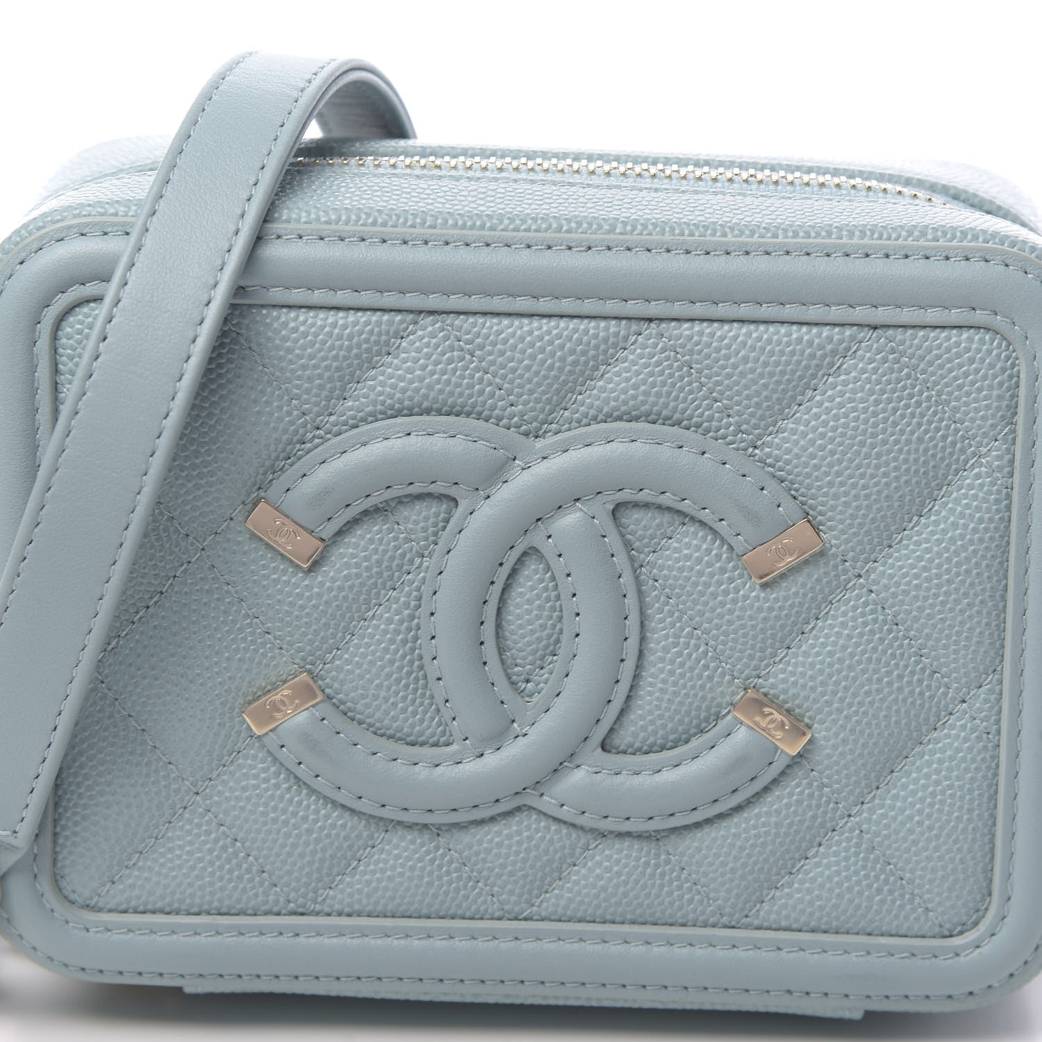 Chanel Caviar Quilted Filigree Vanity Clutch With Chain Light Blue 8 of 11