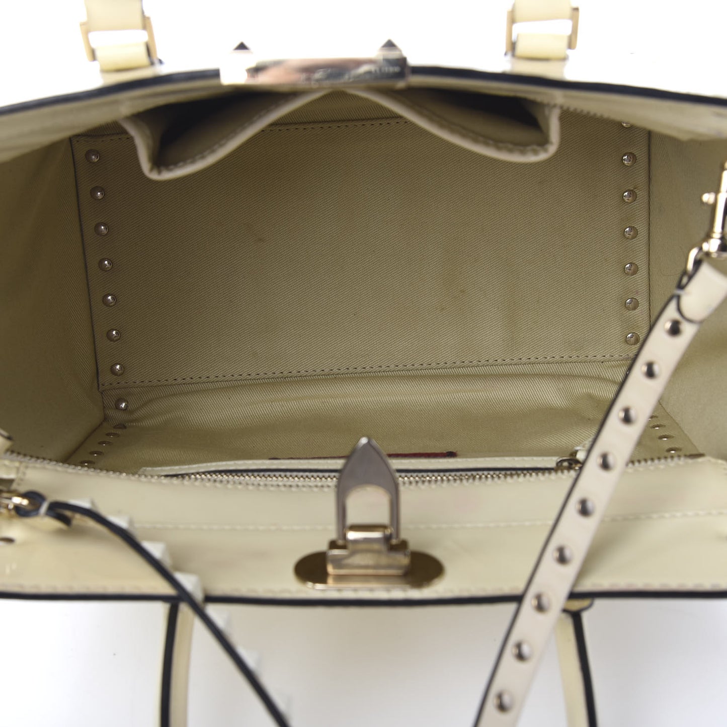 Patent Small Rockstud Double Handle Tote Ivory
