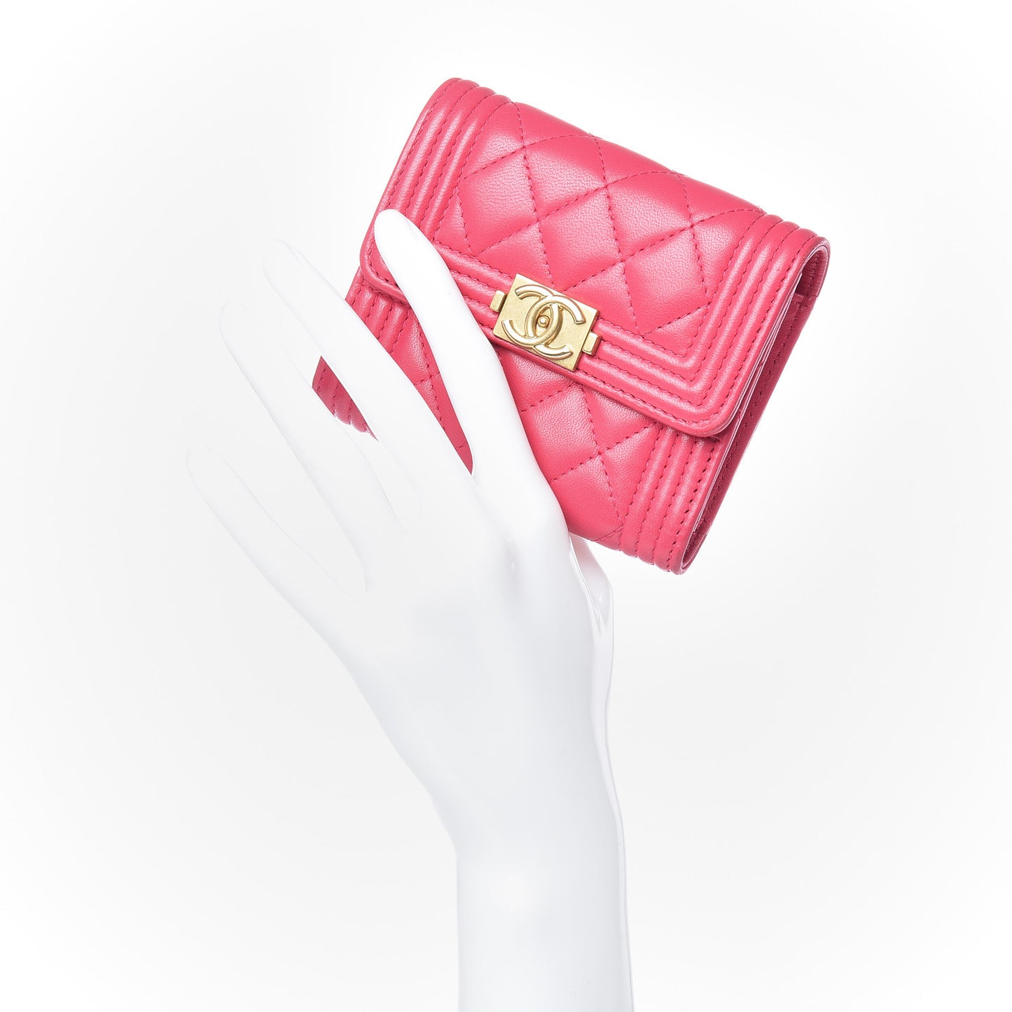 Lambskin Quilted Compact Boy Wallet Fuchsia