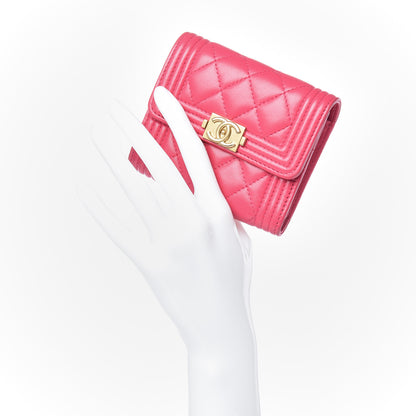 Chanel Lambskin Quilted Compact Boy Wallet Fuchsia 2 of 17