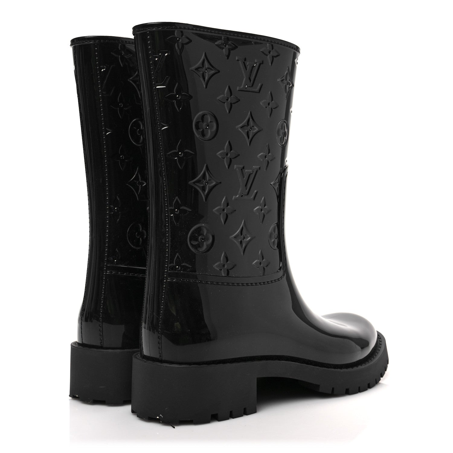 Louis Vuitton Rubber Embossed Monogram Drops Flat Half Boots 37 Black 4 of 6