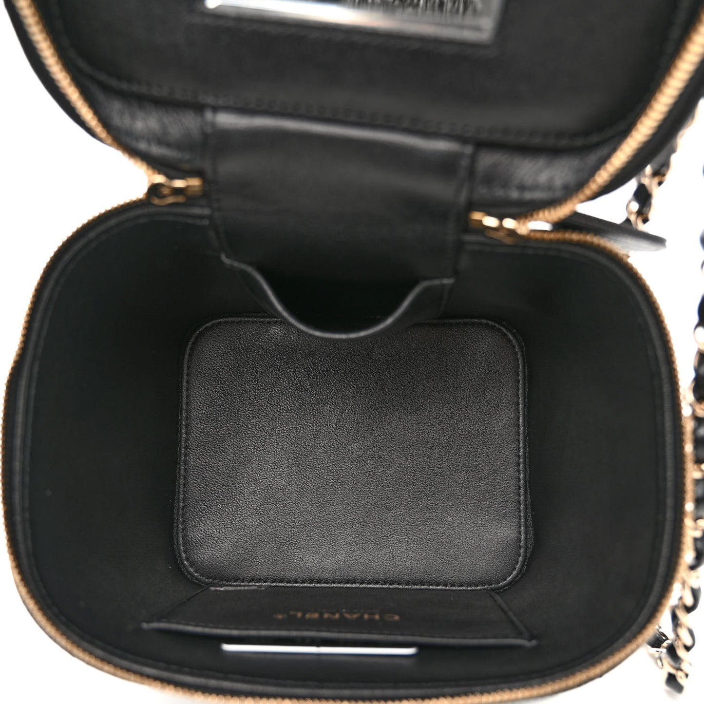 Caviar Quilted Small Top Handle Vanity Case With Chain Black