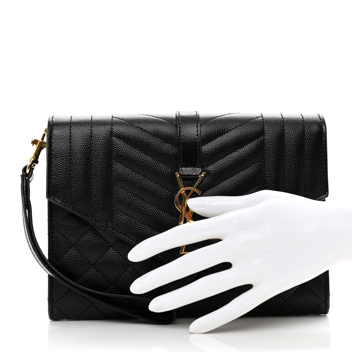Grain De Poudre Textured Mixed Matelasse Triquilt Monogram Clutch Black