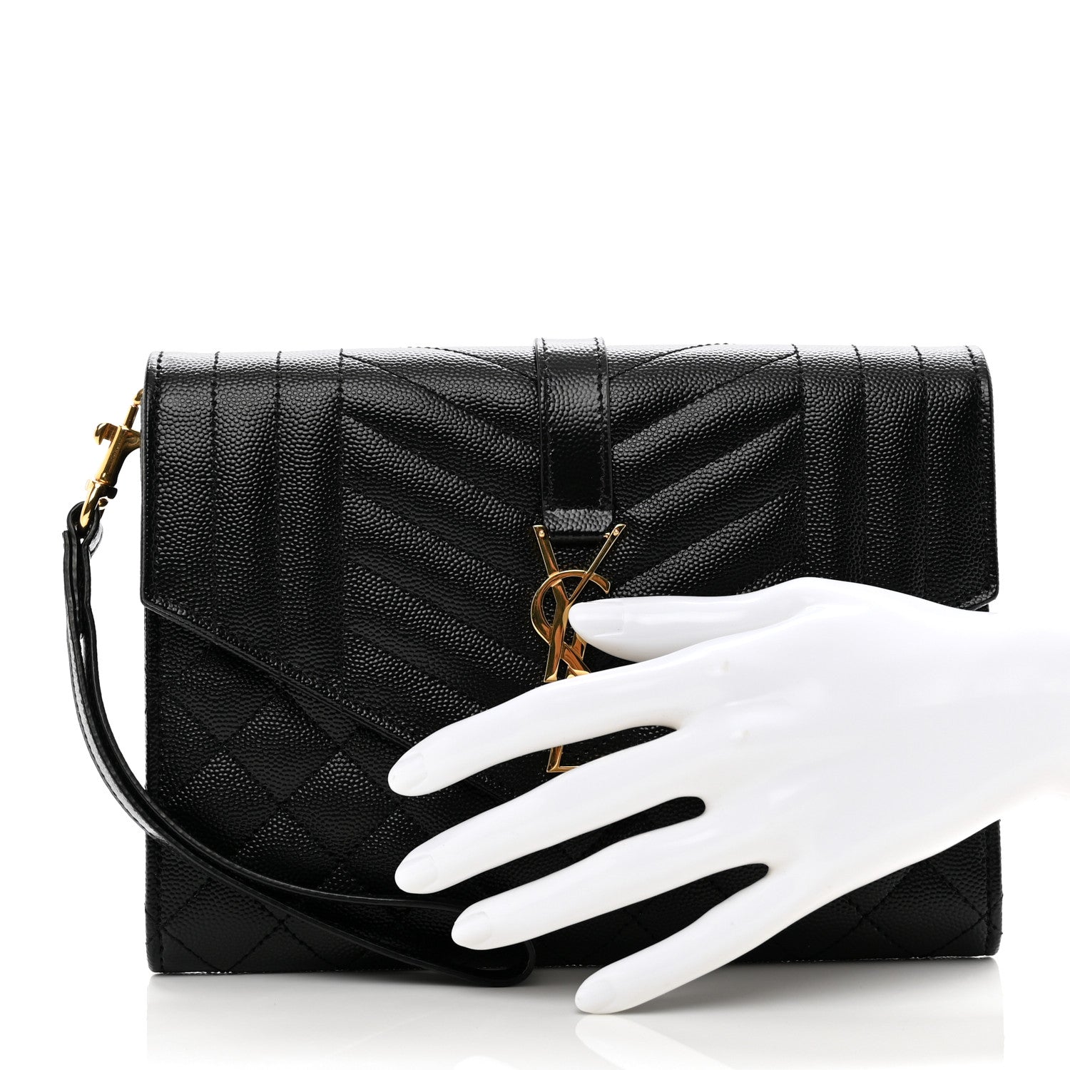 Saint Laurent Grain De Poudre Textured Mixed Matelasse Triquilt Monogram Clutch Black 2 of 7