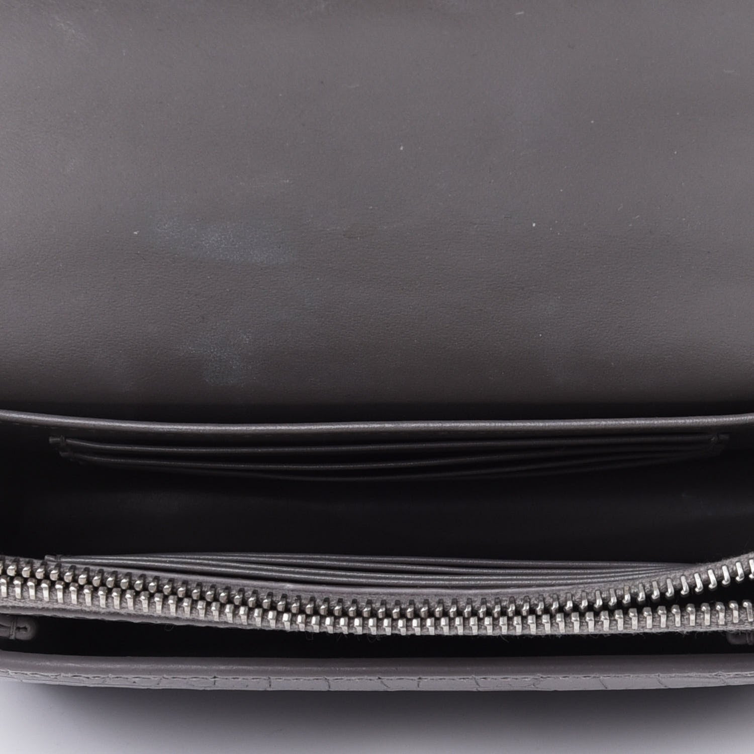 Saint Laurent Calfskin Crocodile Embossed Monogram Sunset Chain Wallet Graphite 4 of 4