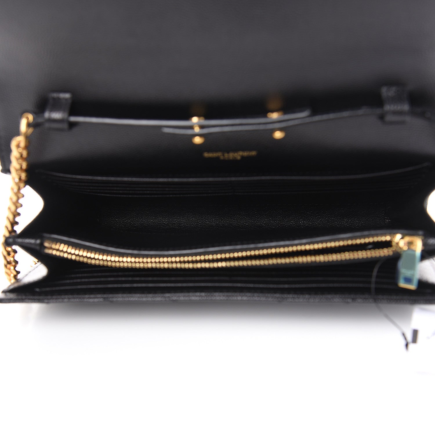 Saint Laurent Grain De Poudre Matelasse Chevron Monogram Chain Wallet Black 5 of 8