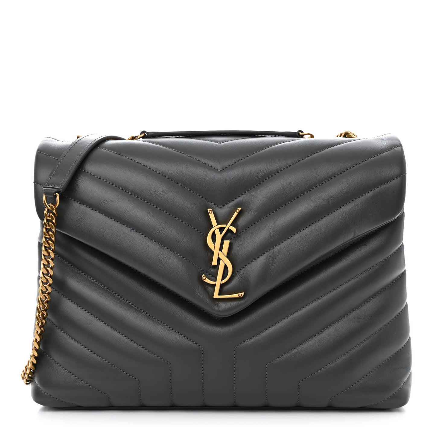 Calfskin Y Quilted Monogram Medium Loulou Chain Satchel Pebble