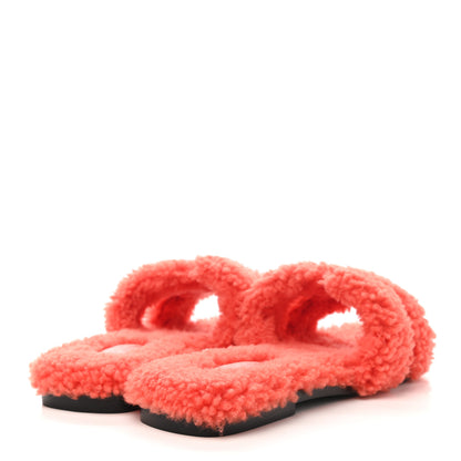 Hermes Woolskin Oran Sandals 37.5 Orange 4 of 8
