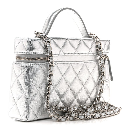 Chanel Metallic Caviar Quilted Top Handle Slim Vanity Case With Chain Silvery 3 of 11