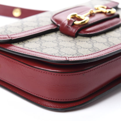 Gucci GG Supreme Monogram Azalea Calfskin Horsebit 1955 Shoulder Bag Beige Ebony New Cherry Red 7 of 15