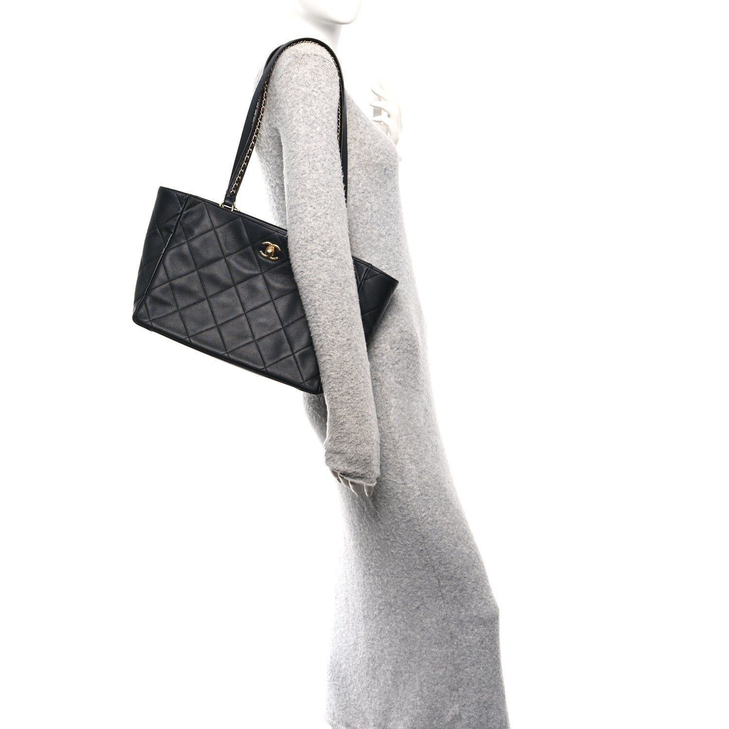Chanel Calfskin Quilted Book Pocket Shopping Tote Black 2 of 12