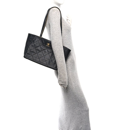 Chanel Calfskin Quilted Book Pocket Shopping Tote Black 2 of 12