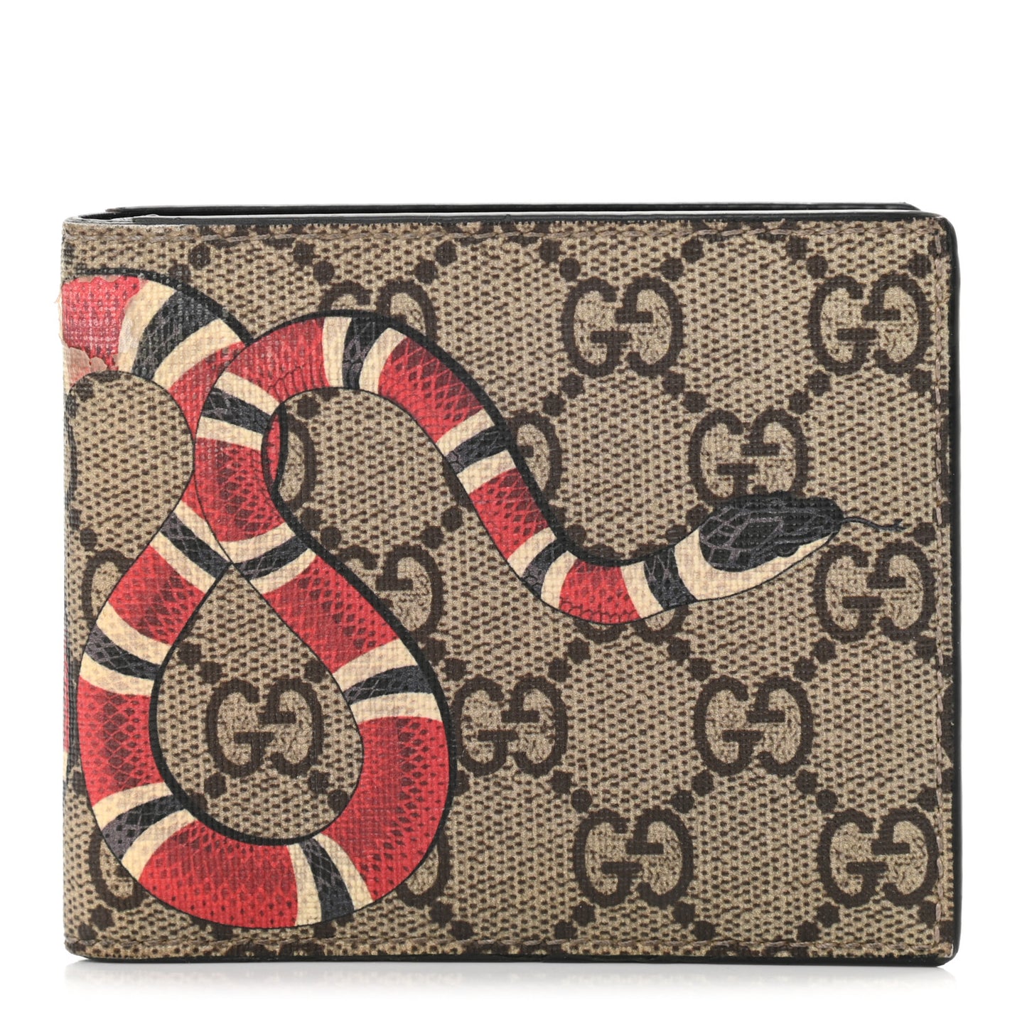 GG Supreme Monogram Selleria Calfskin Kingsnake Nice Bi-Fold Wallet Beige Ebony Multicolor Black