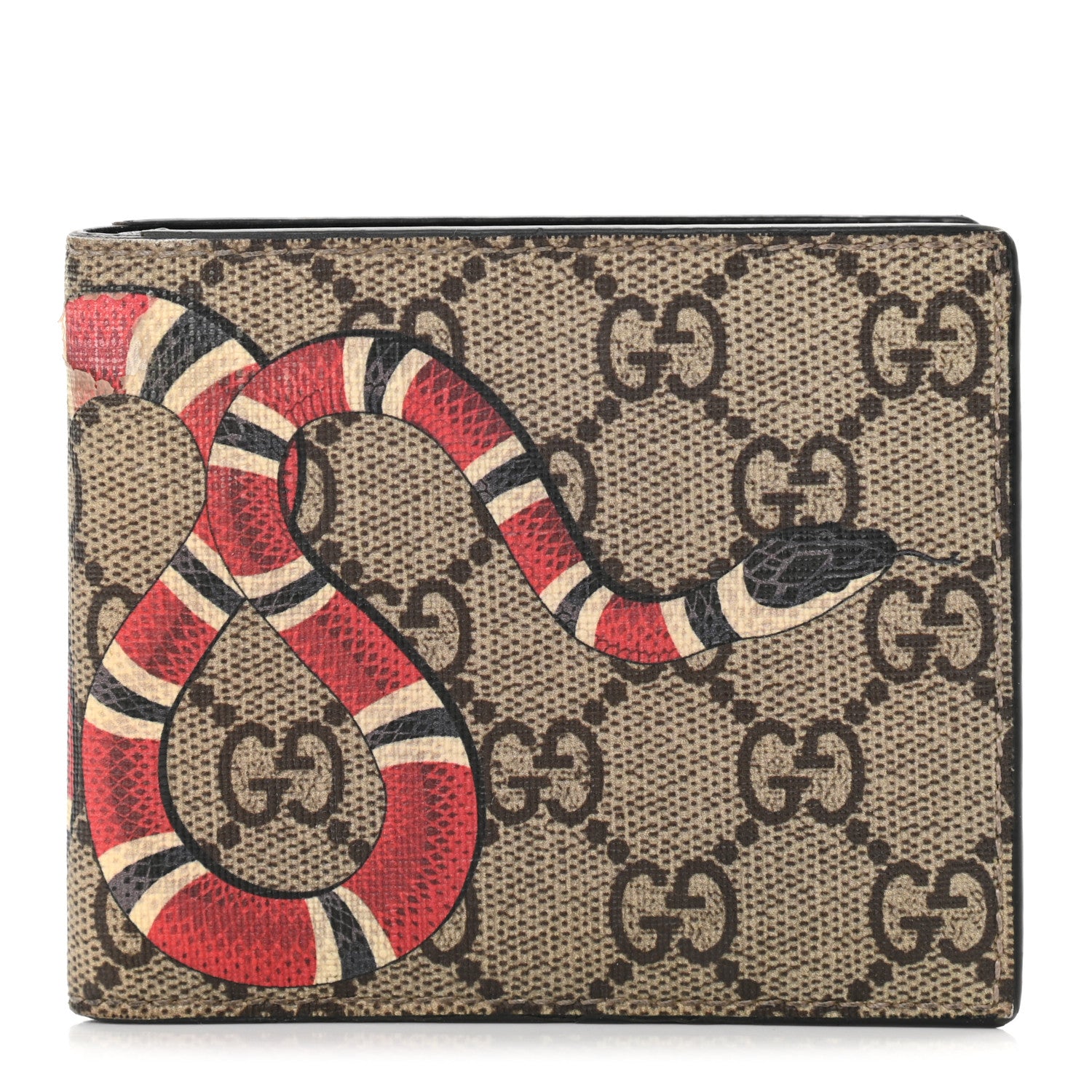Gucci GG Supreme Monogram Selleria Calfskin Kingsnake Nice Bi-Fold Wallet Beige Ebony Multicolor Black 1 of 12