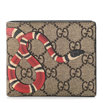 Gucci GG Supreme Monogram Selleria Calfskin Kingsnake Nice Bi-Fold Wallet Beige Ebony Multicolor Black 1 of 12