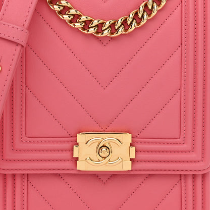 Chanel Lambskin Chevron Quilted North South Boy Flap Pink 8 of 10