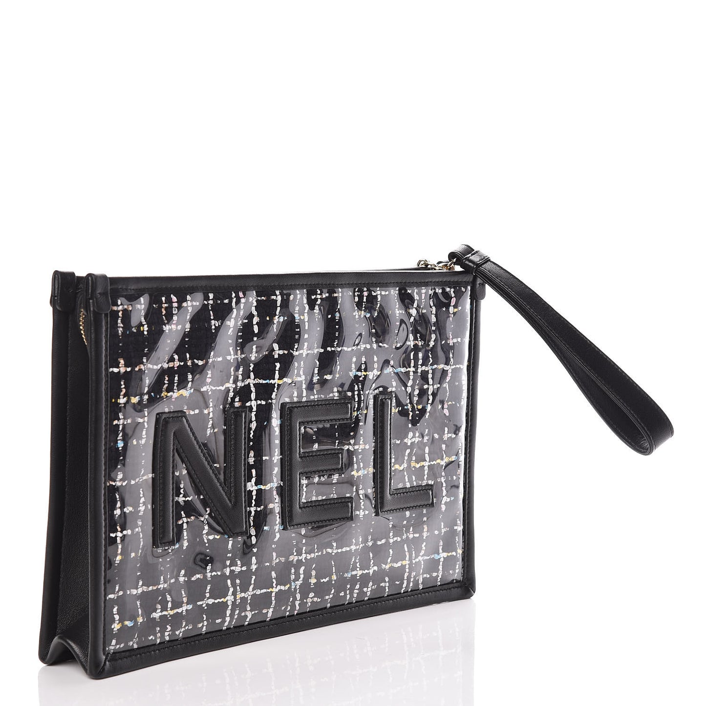 Tweed PVC Lambskin Large Pouch Black