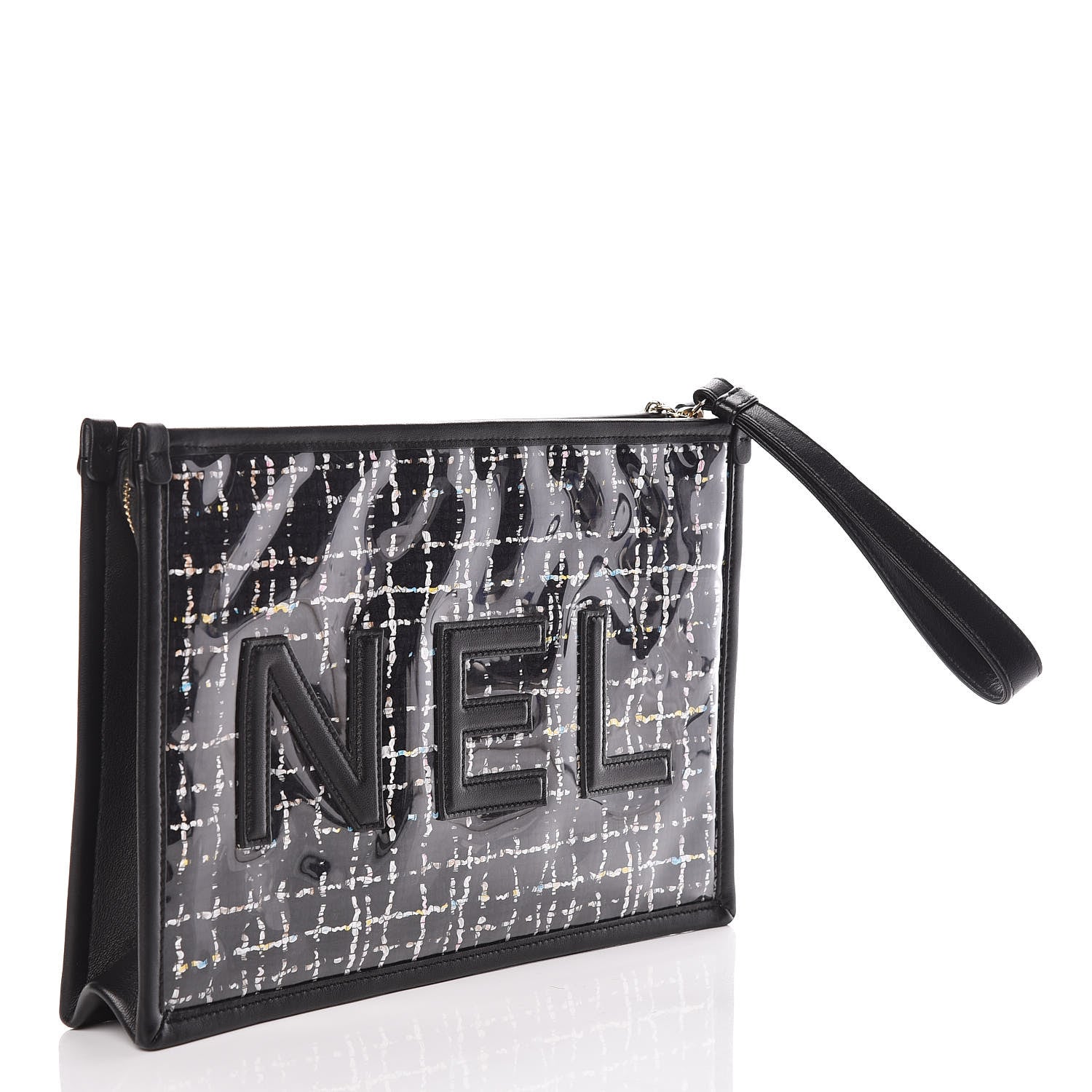 Chanel Tweed PVC Lambskin Large Pouch Black 3 of 9