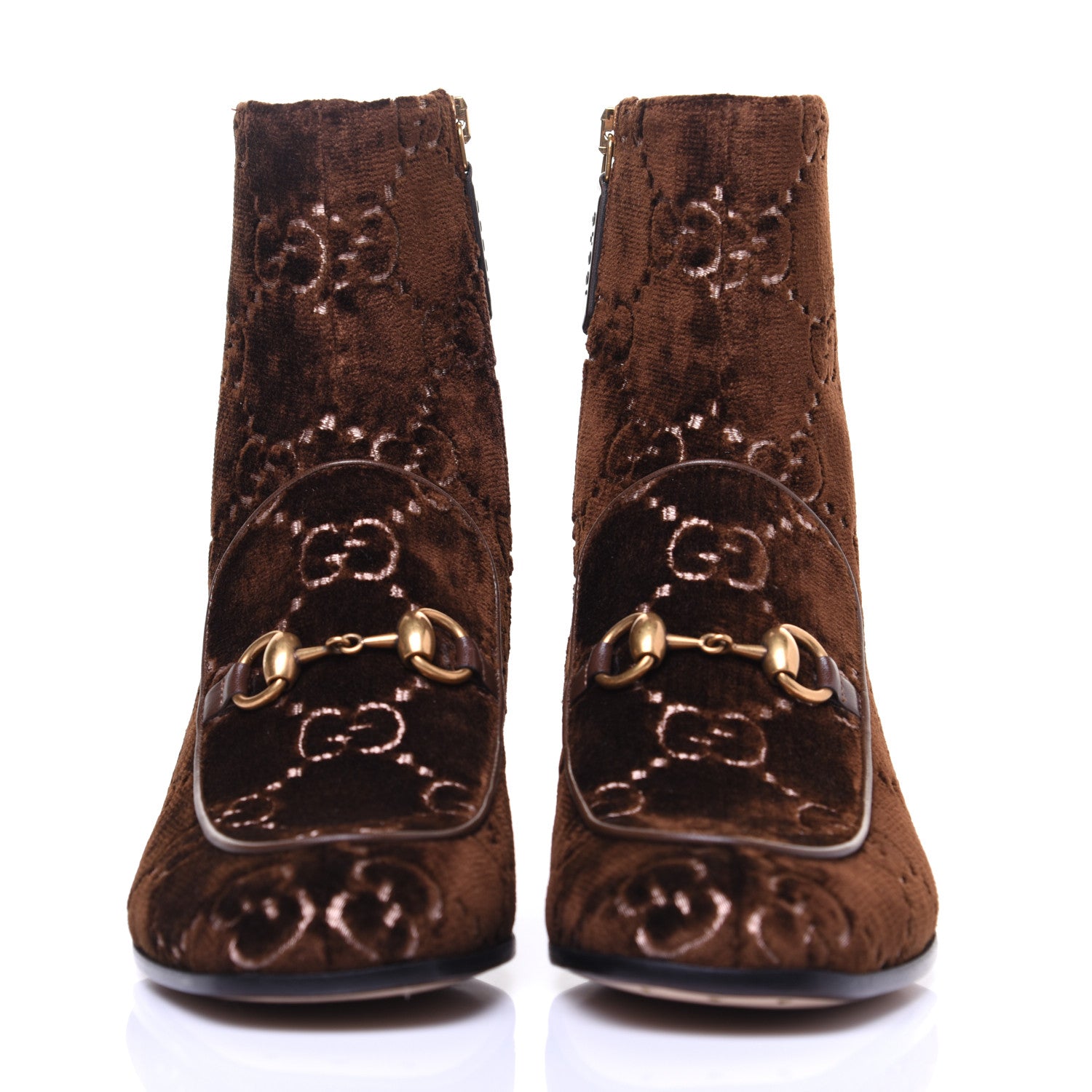 Gucci Velvet GG Monogram Crystal Horsebit Ankle Boots 35.5 Brown Vintage Cocoa 5 of 13
