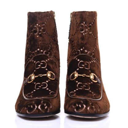 Gucci Velvet GG Monogram Crystal Horsebit Ankle Boots 35.5 Brown Vintage Cocoa 5 of 13