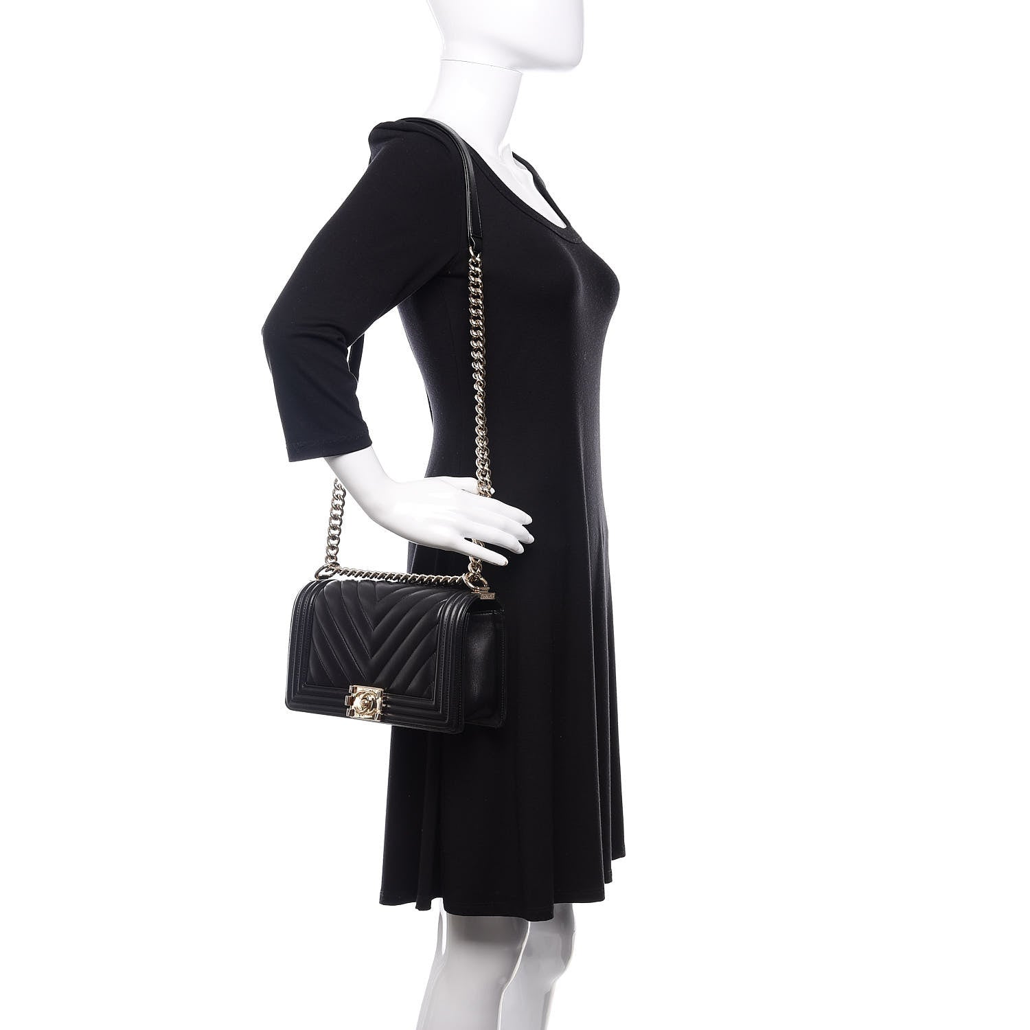 Chanel Lambskin Chevron Quilted Medium Boy Flap Black 2 of 12