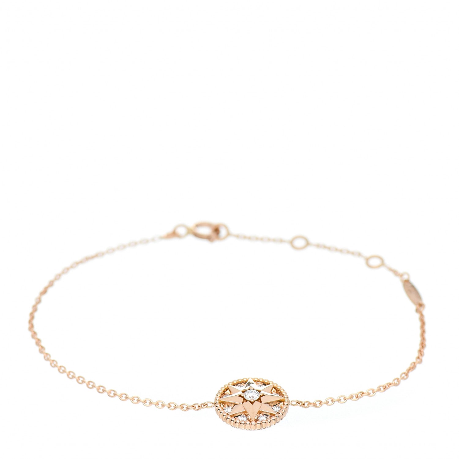Christian Dior 18K Rose Gold Pave Diamond Rose Des Vents Bracelet 1 of 6