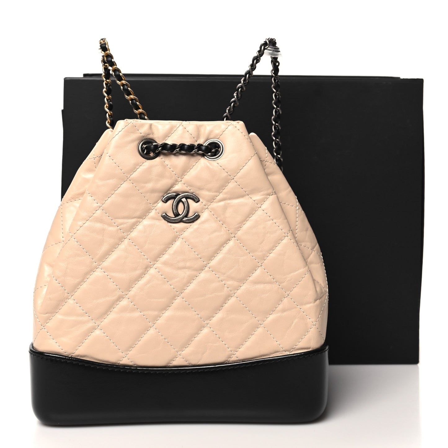 Aged Calfskin Quilted Small Gabrielle Backpack Beige Black