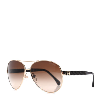 Chanel Lambskin Quilted CC Aviator Sunglasses 4195-Q Brown Gold 1 of 8