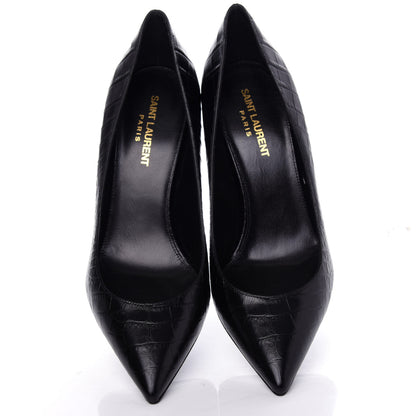 Saint Laurent Calfskin Crocodile Embossed Opyum Pumps 38 Black 5 of 11