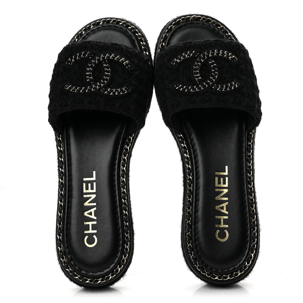 Chanel Wool Alpaca Chain CC Slide Sandals 36 Black 2 of 11
