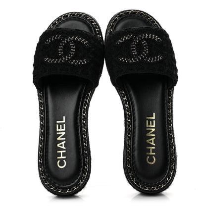 Chanel Wool Alpaca Chain CC Slide Sandals 36 Black 2 of 11