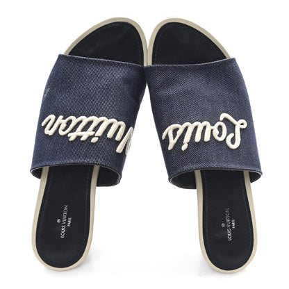 Louis Vuitton Canvas Wedge Mules 39 Navy Blue 2 of 9