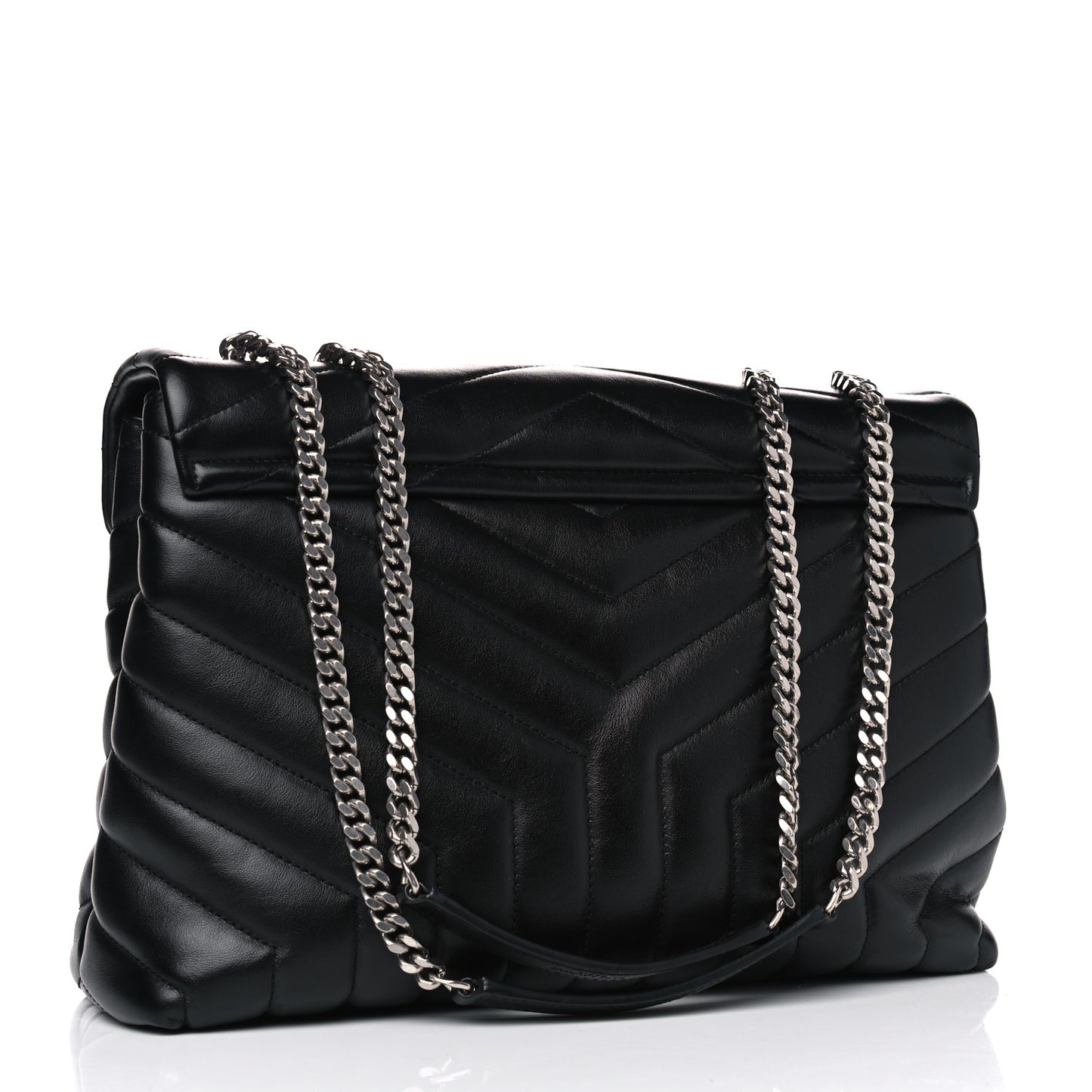 Calfskin Y Quilted Monogram Medium Loulou Chain Satchel Black