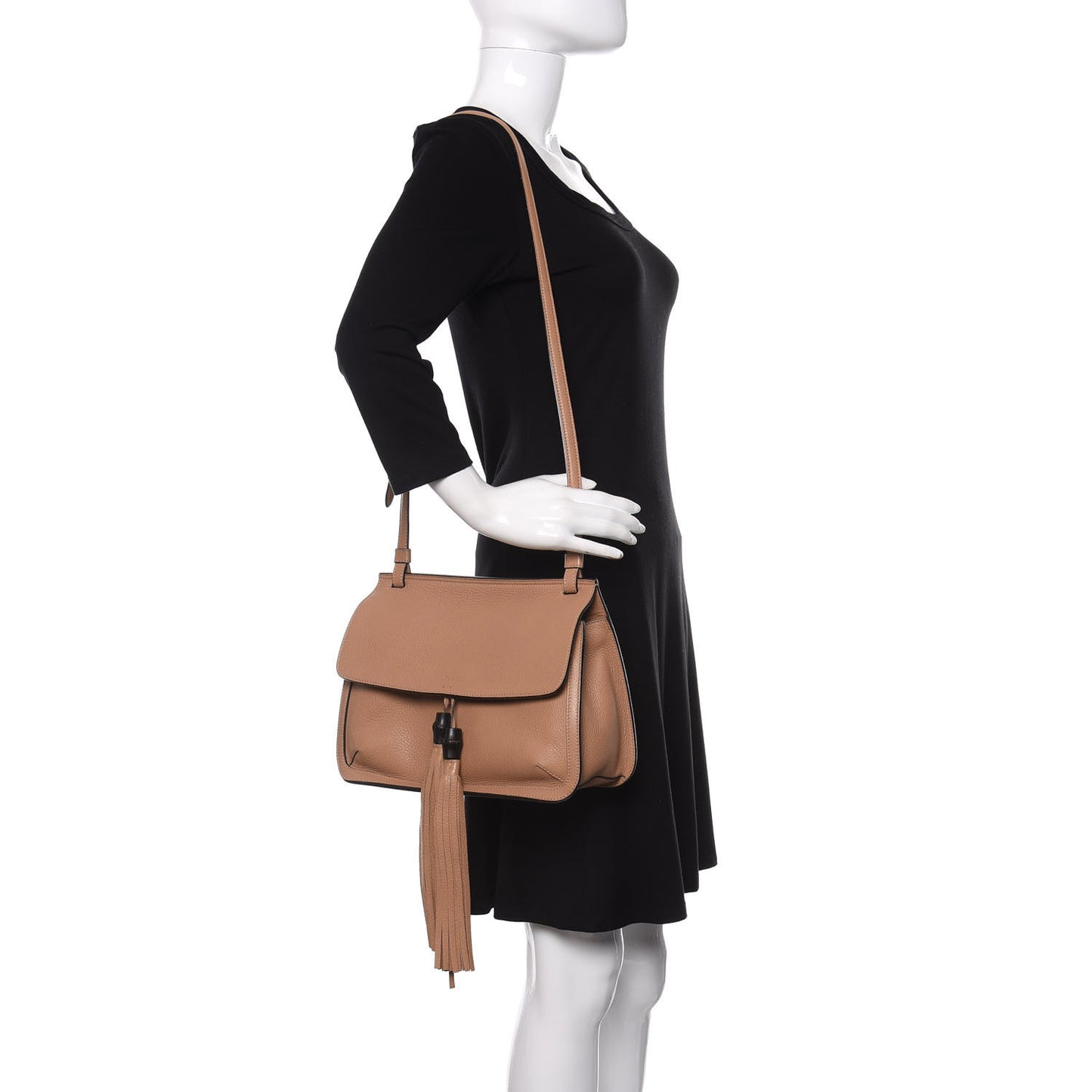 Cellarius Calfskin Medium Bamboo Daily Flap Shoulder Bag Camelia