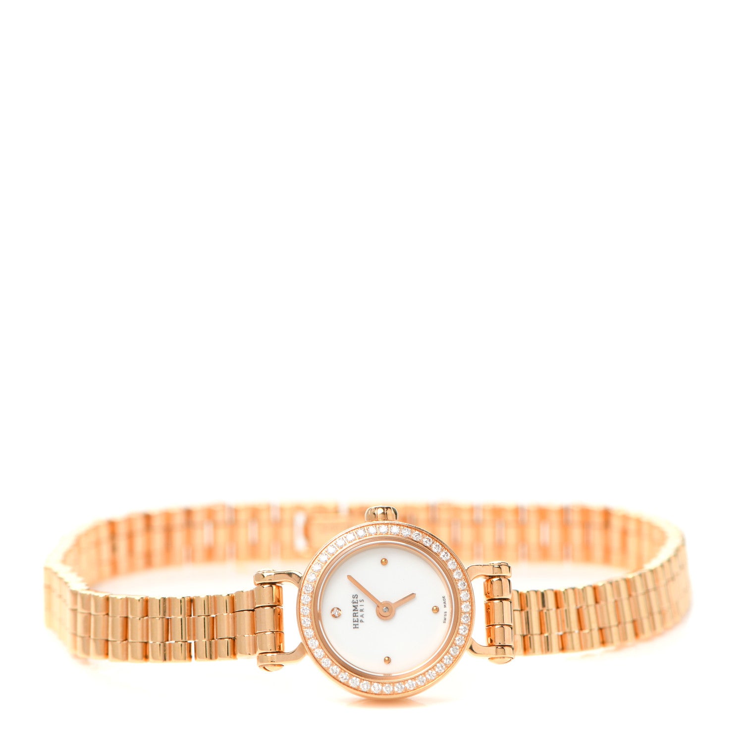 Hermes 18K Rose Gold Diamond Bezel 16mm Faubourg Quartz Watch 2 of 5