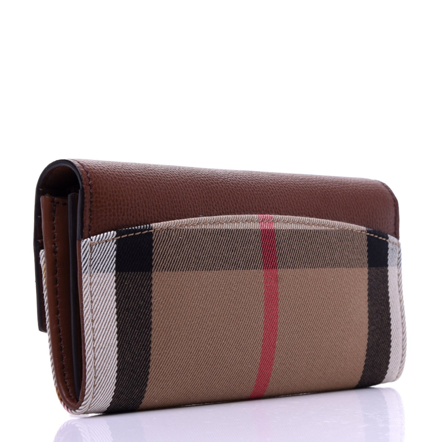 Grainy Calfskin House Check Continental Wallet Tan